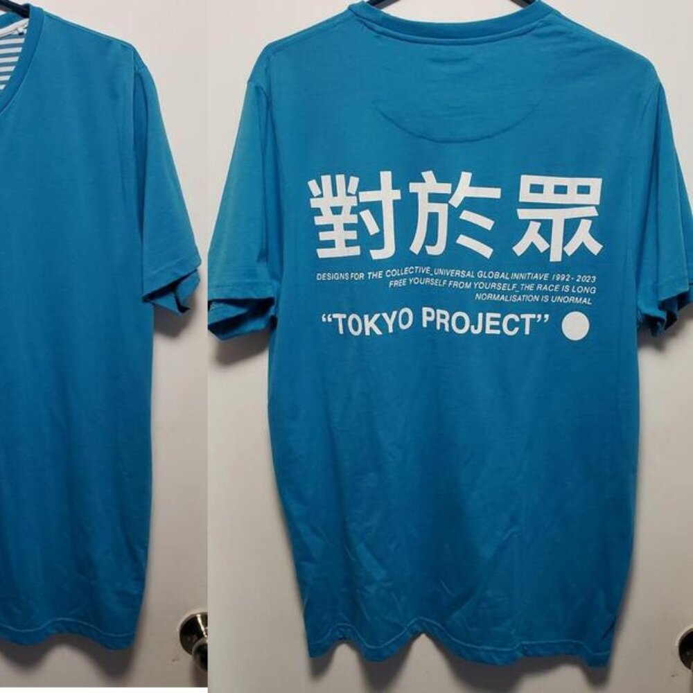 DENIM & FLOWER RICKY SINGH TOKYO PROJECT REF 23 BLUE/TEAL T SHIRT SIZE XL